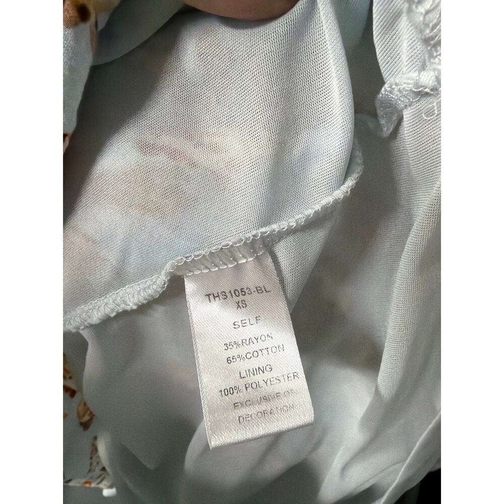 THML Floral Ruffle Mini Dress Blue Boho Tiered Cottagecore XS - Picture 6 of 6